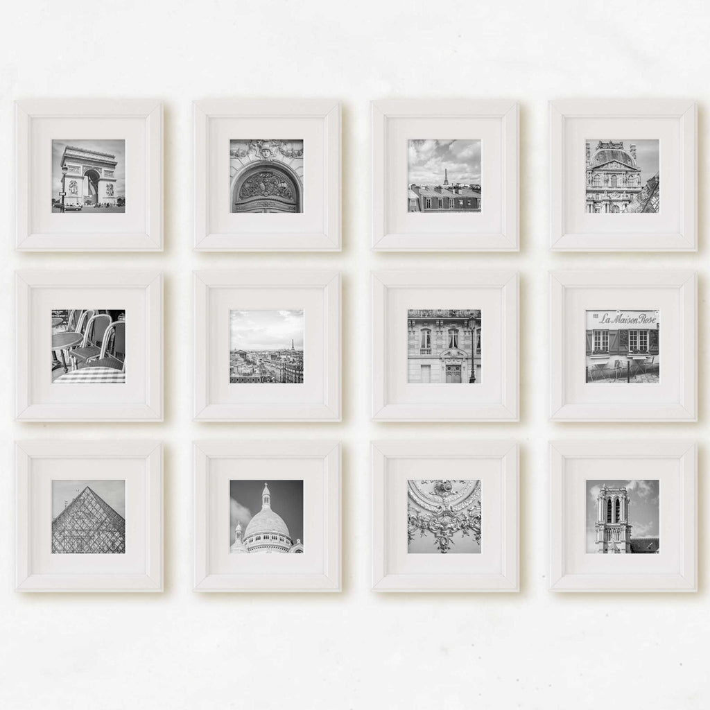 Parisian Cityscape Gallery Wall set of 12 Monochrome B&W Square 5x5 Prints, Affordable Wall Art, France Travel Photograpy, Gift for Traveler - Artwork by Lili