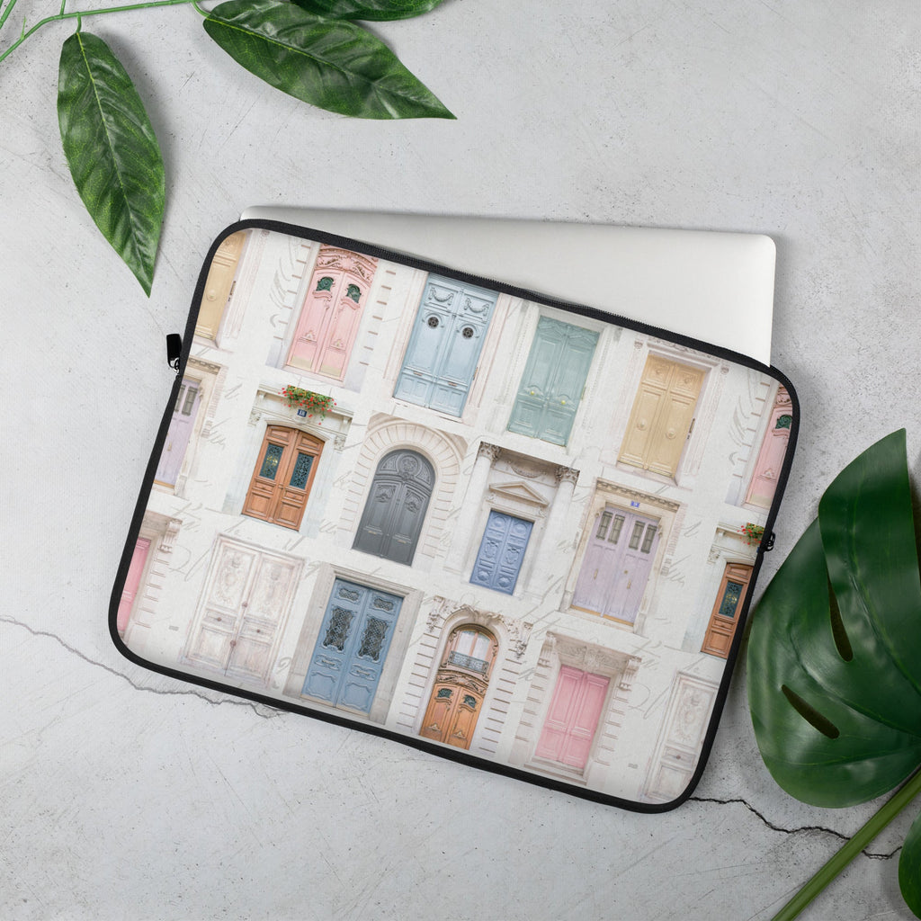 Pastel Parisian Doors Laptop Sleeve (13" or 15") - Artwork by Lili