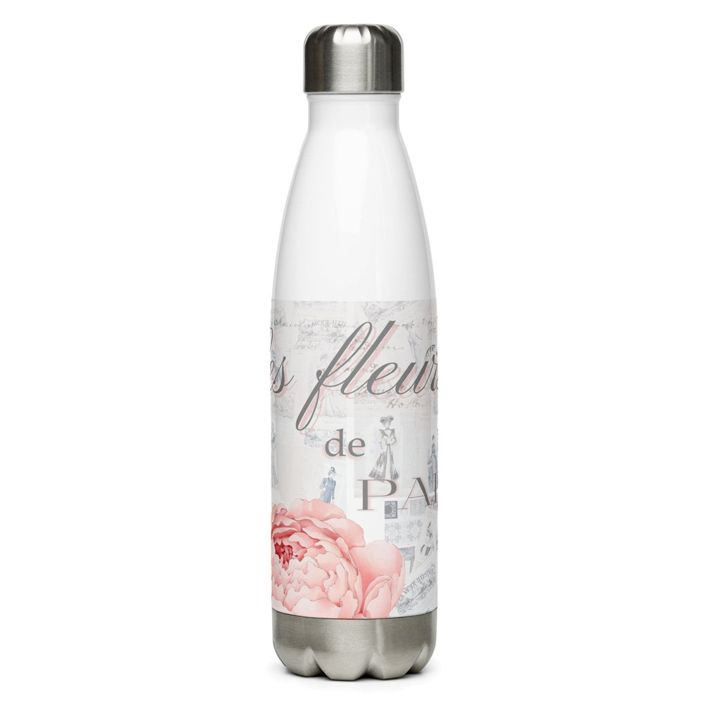 Pink Peonies Vintage Parisian Design Stainless Steel Water Bottle - Artwork by Lili