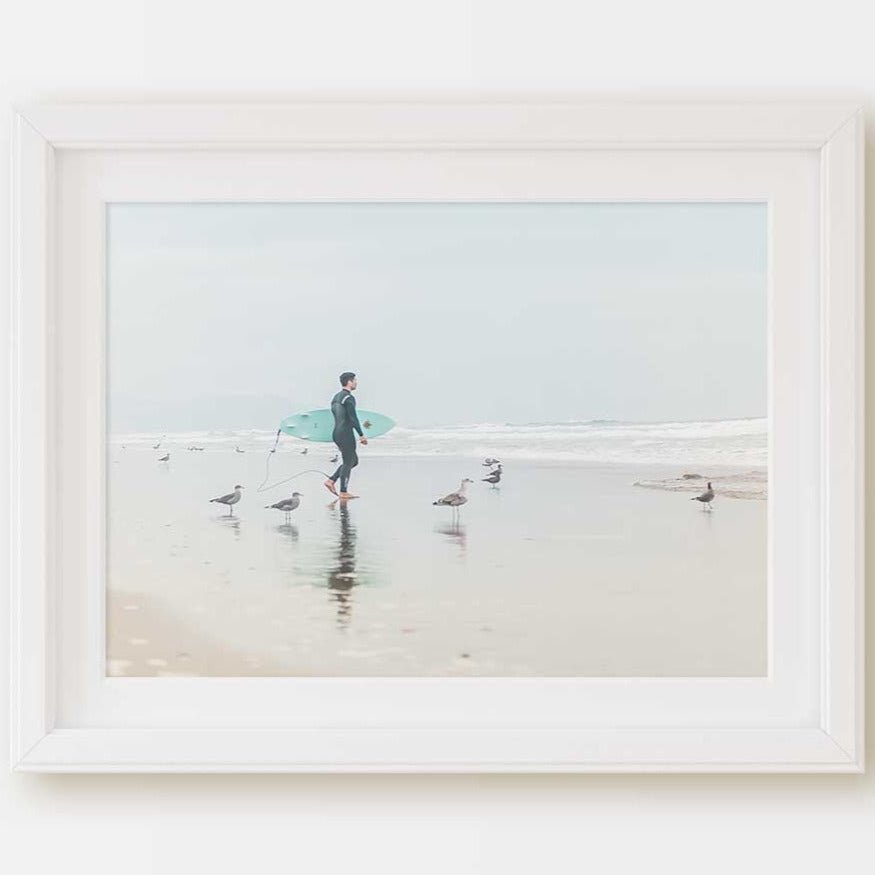 San Francisco Beach Photography, Northern California Landscape Nature Print, Pacific Ocean Surfer Seagulls, Home & Office Decor - Artwork by Lili