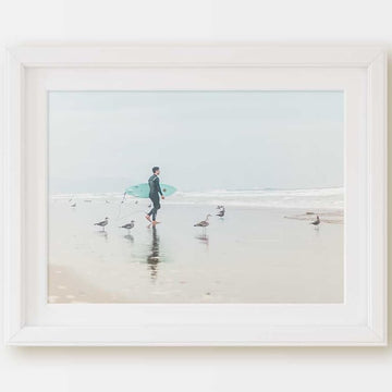 San Francisco Beach Photography, Northern California Landscape Nature Print, Pacific Ocean Surfer Seagulls, Home & Office Decor - Artwork by Lili