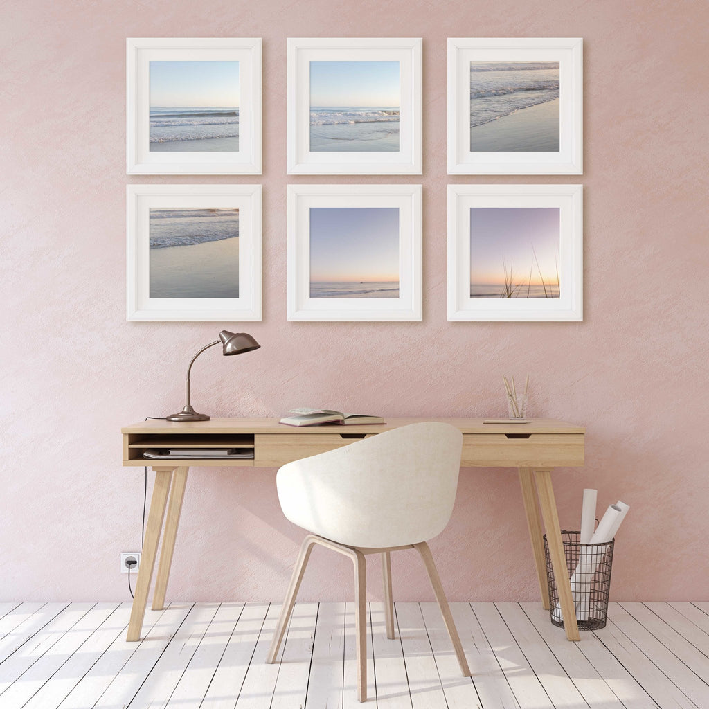 Santa Barbara Set of 6 Minimalist Square Prints, California Travel Photography, Pacific Ocean Beach Sunset, Home & Office Wall Art - Artwork by Lili