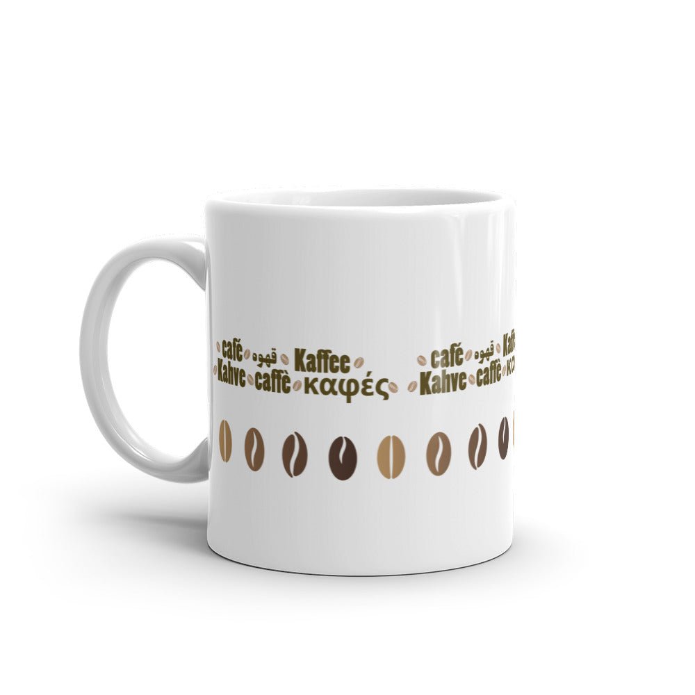World Coffee Culture White Glossy Mug (Mutli Language) - Artwork by Lili