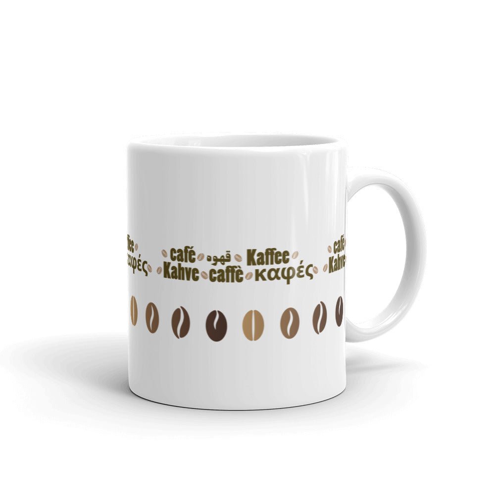 World Coffee Culture White Glossy Mug (Mutli Language) - Artwork by Lili