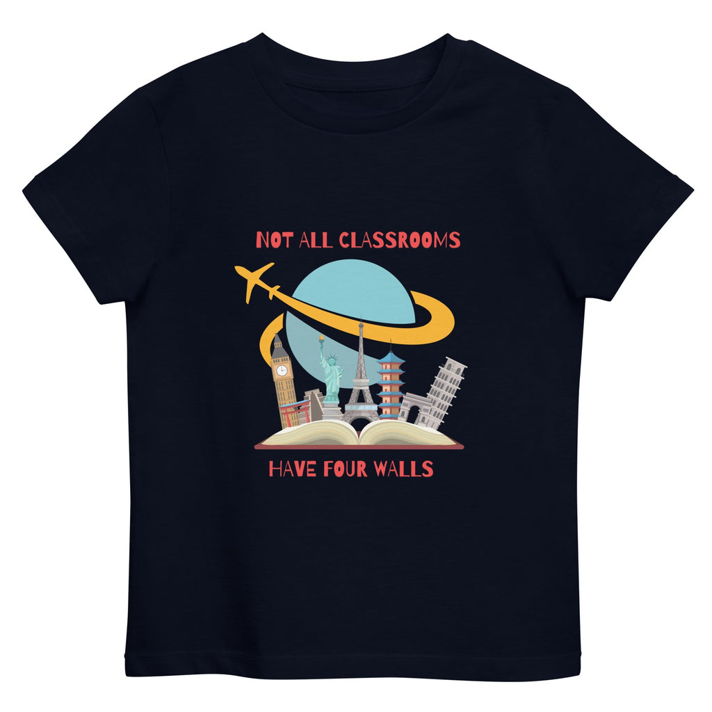 World Travel Theme Organic Cotton Unisex Kids T-shirt - Artwork by Lili