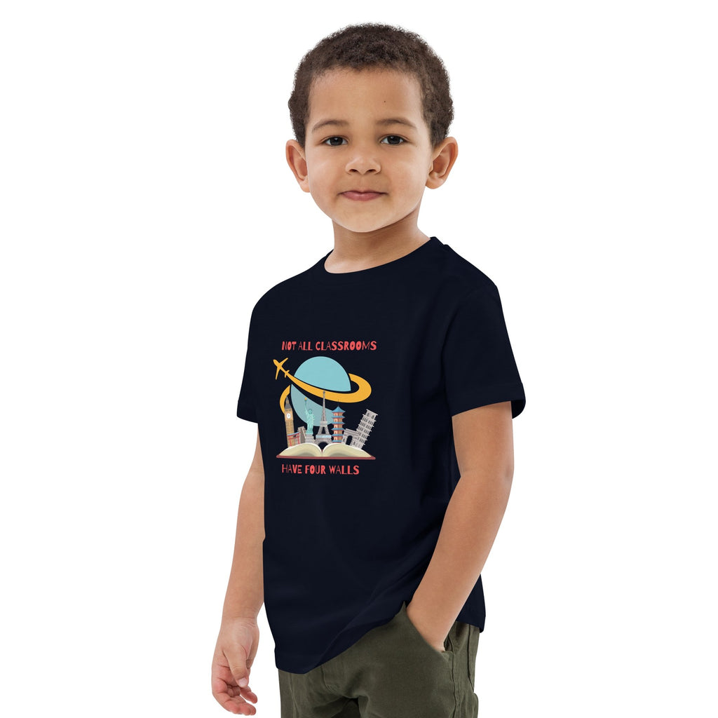 World Travel Theme Organic Cotton Unisex Kids T-shirt - Artwork by Lili