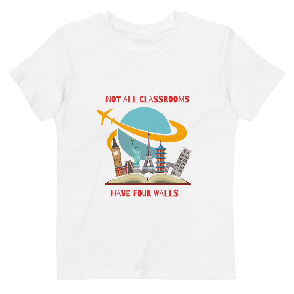 World Travel Theme Organic Cotton Unisex Kids T-shirt - Artwork by Lili