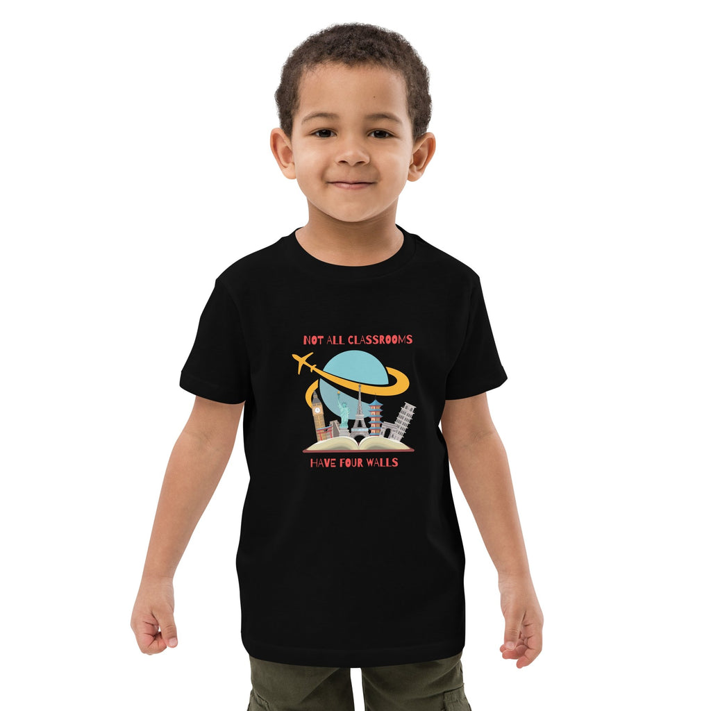 World Travel Theme Organic Cotton Unisex Kids T-shirt - Artwork by Lili